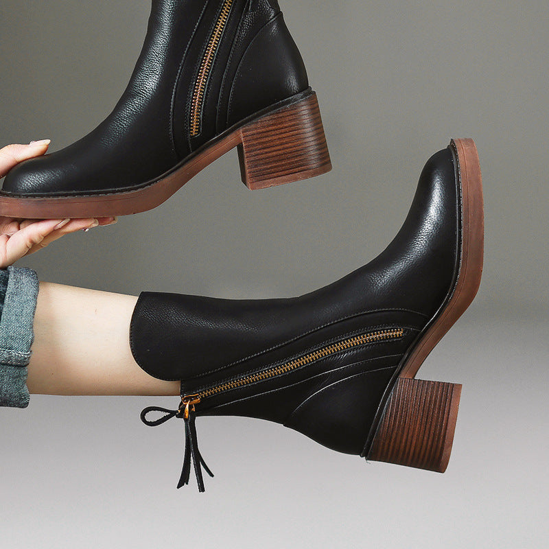 Bottines Marron Élégantes à Talon Épais