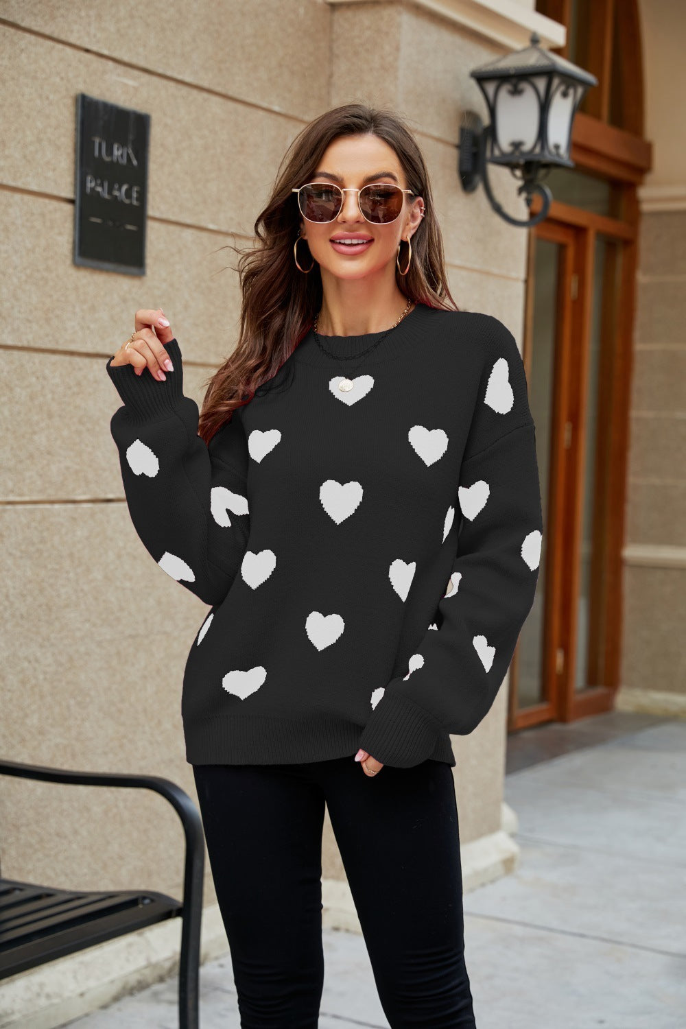 Pull Ample à Col Rond Motif Cœur - Saint-Valentin ,Grandes Tailles.