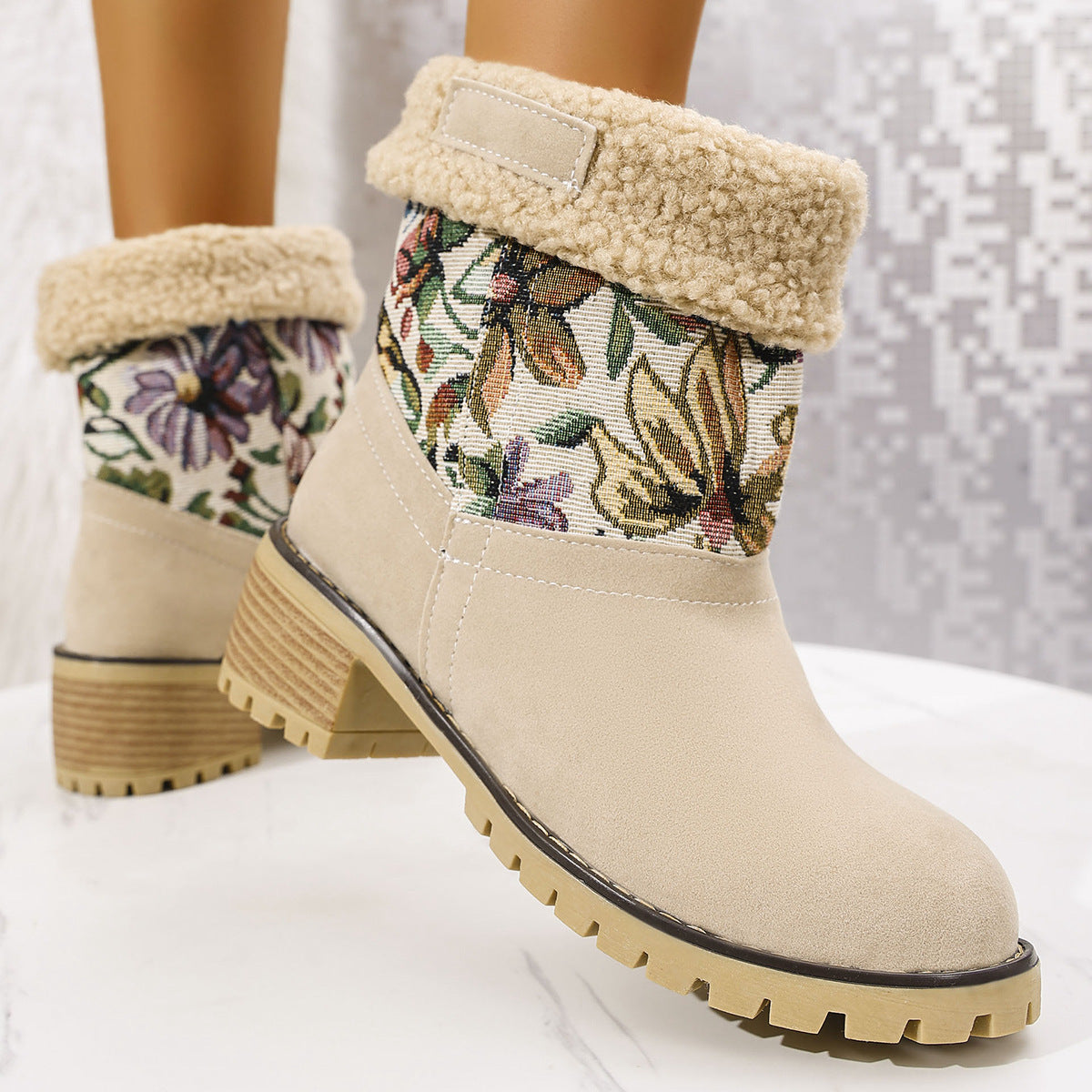 Bottes Hiver Femme Ethniques Brodées Mi- Mollet