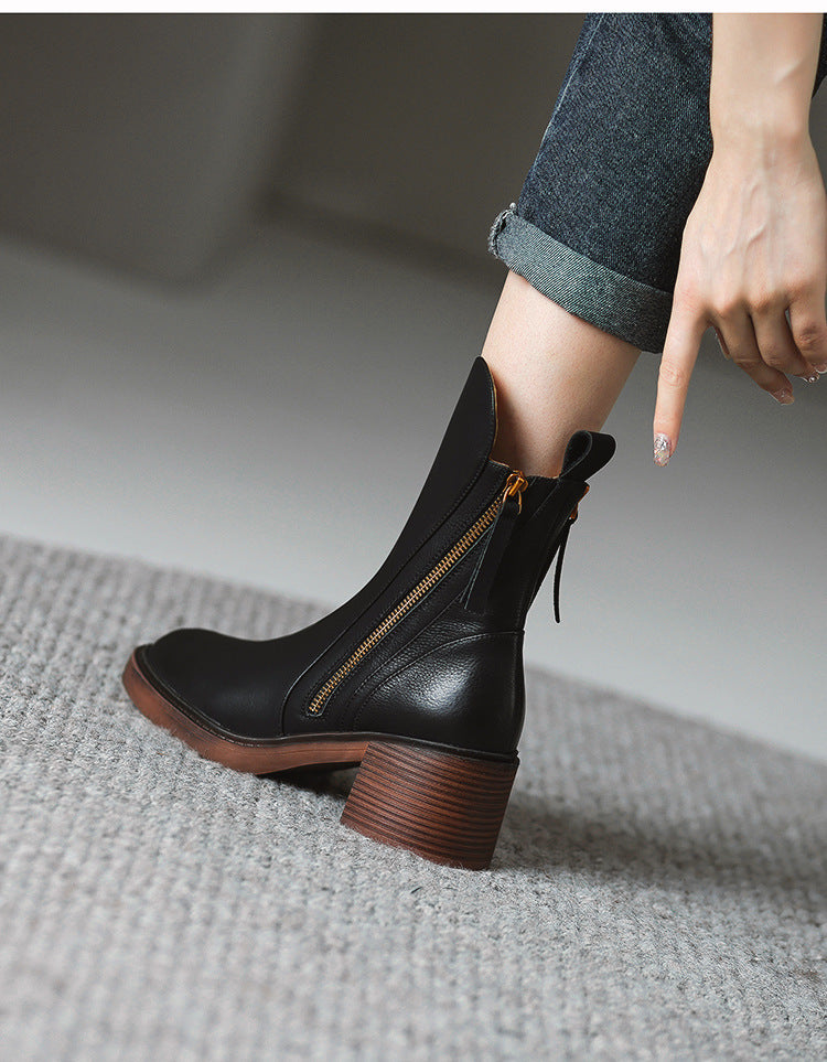 Bottines Marron Élégantes à Talon Épais