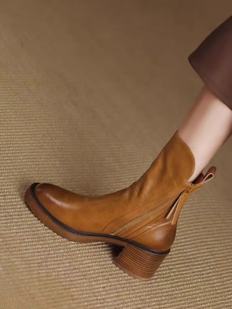 Bottines Marron Élégantes à Talon Épais