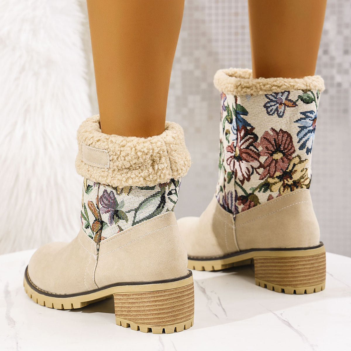 Bottes Hiver Femme Ethniques Brodées Mi- Mollet