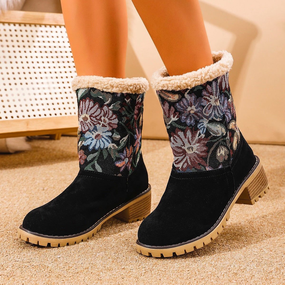Bottes Hiver Femme Ethniques Brodées Mi- Mollet
