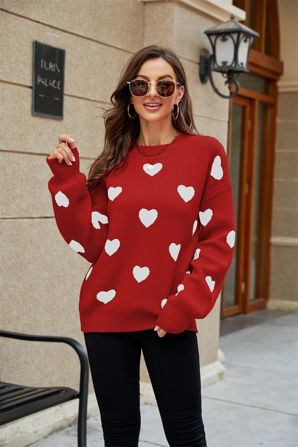 Pull Ample à Col Rond Motif Cœur - Saint-Valentin ,Grandes Tailles.