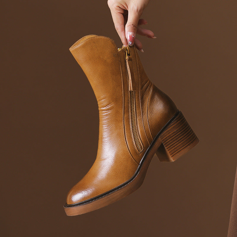 Bottines Marron Élégantes à Talon Épais