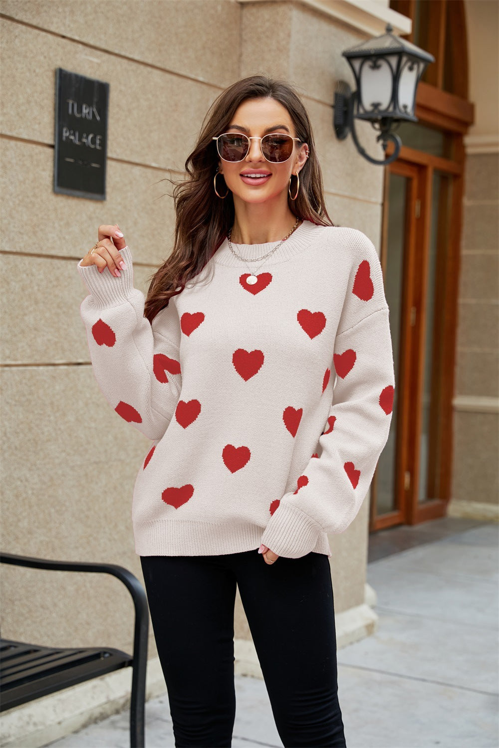Pull Ample à Col Rond Motif Cœur - Saint-Valentin ,Grandes Tailles.