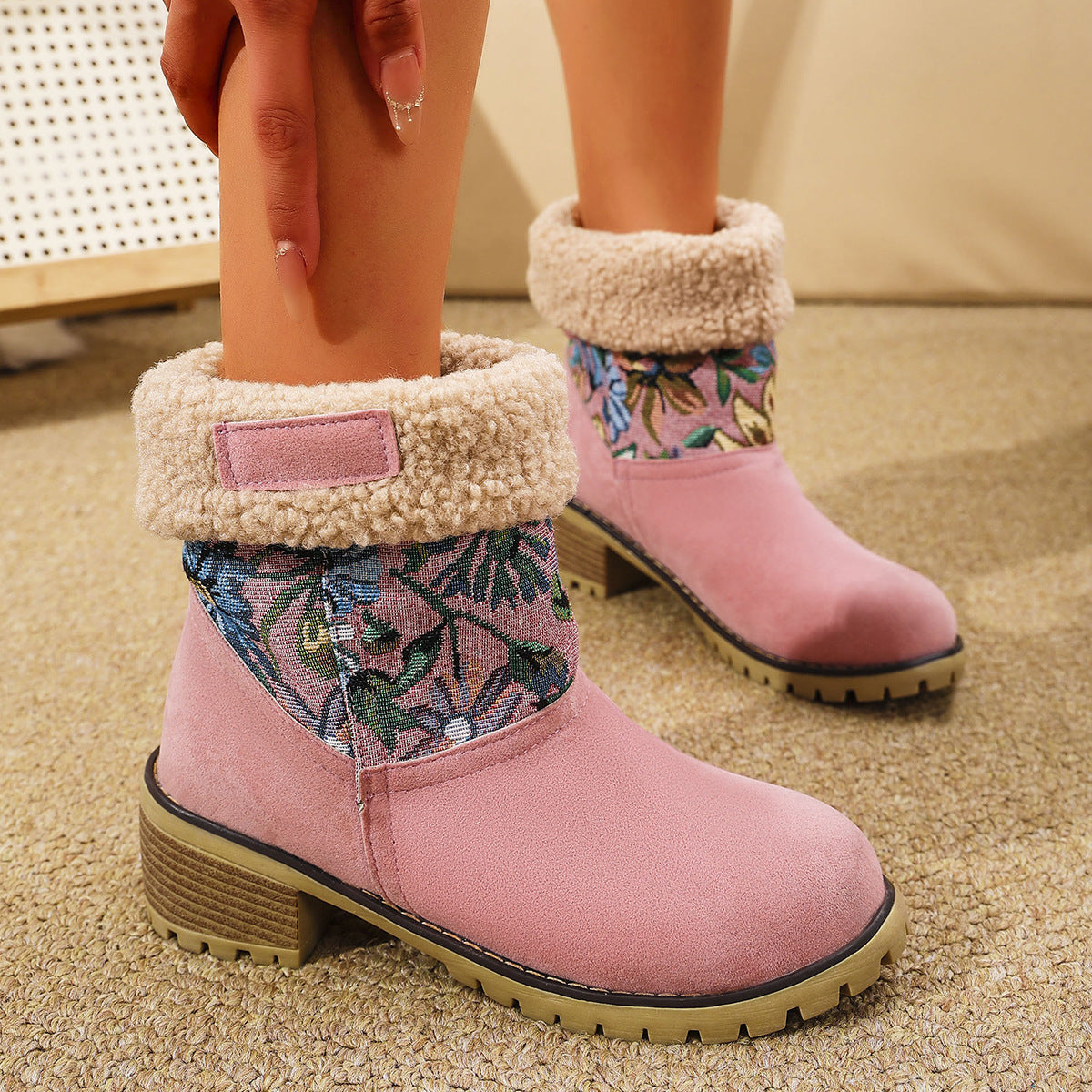 Bottes Hiver Femme Ethniques Brodées Mi- Mollet