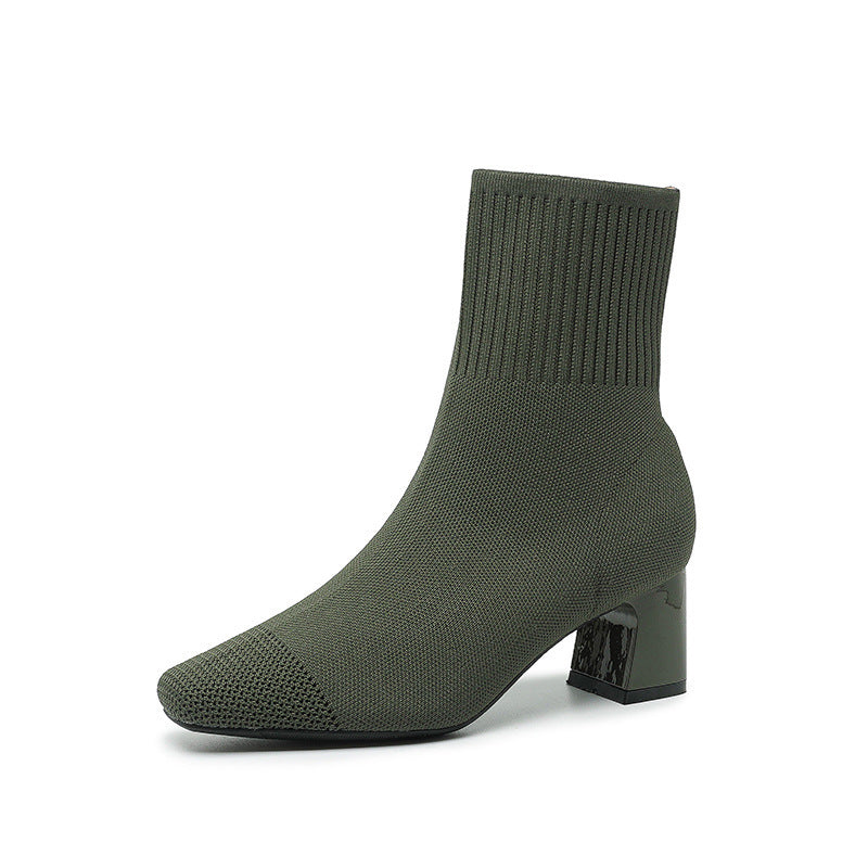 Bottes à talon épais élastiques en tricot