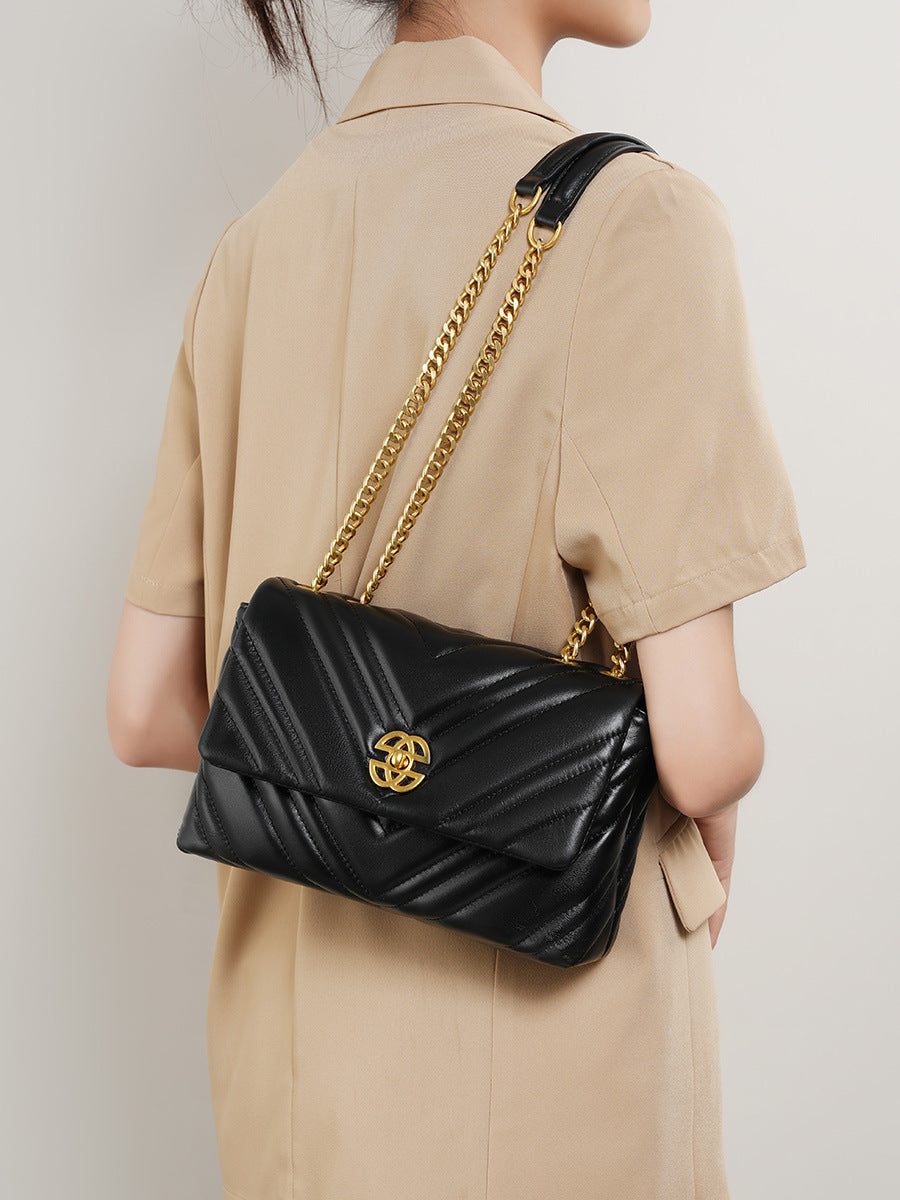 Sac Messager Carré en Cuir avec Chaîne
