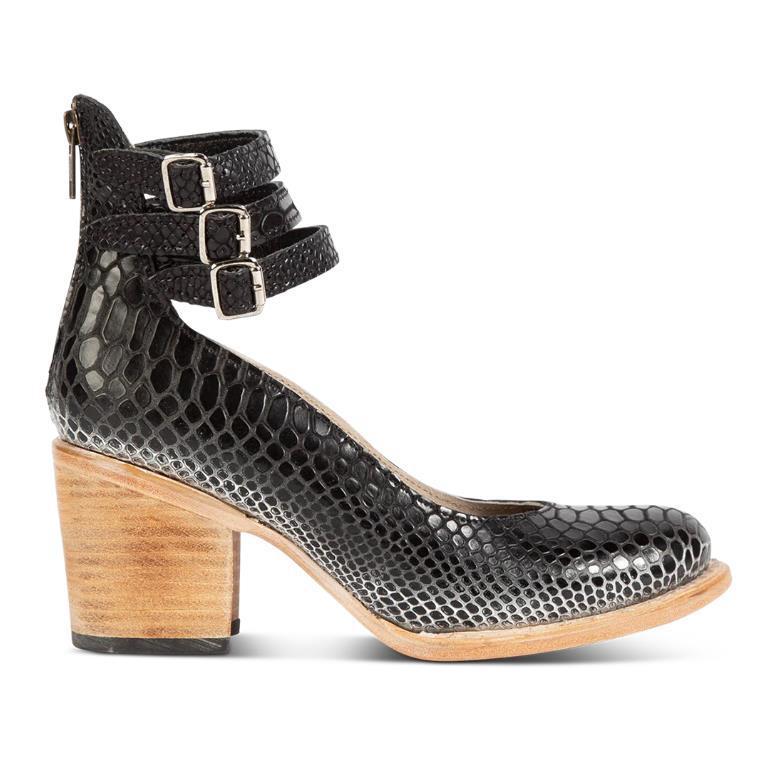 Escarpins femme à talons hauts, imprimé serpent et trois poches