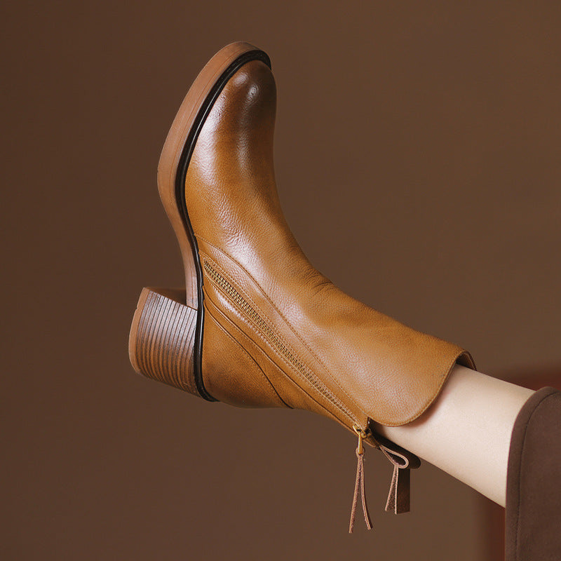 Bottines Marron Élégantes à Talon Épais