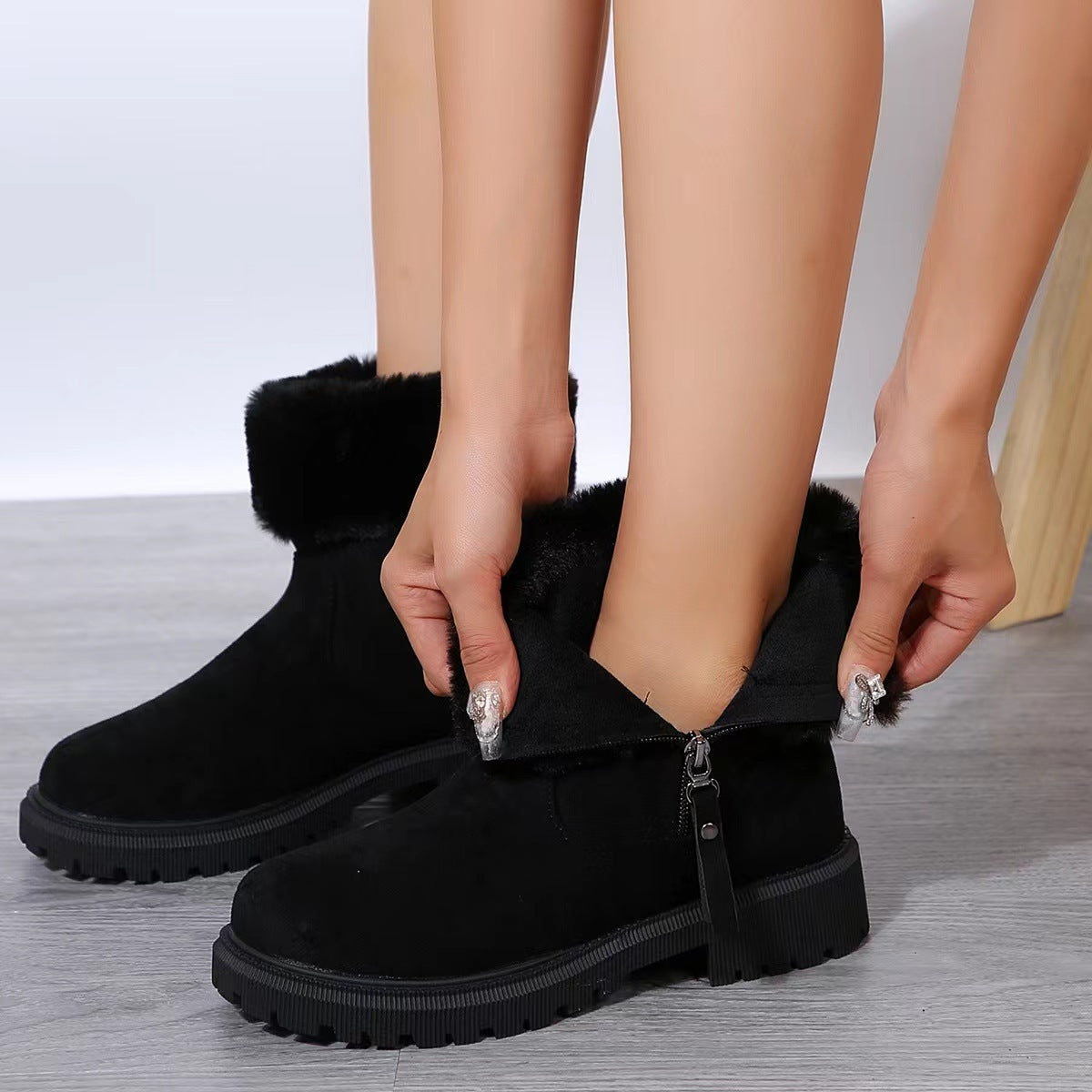 Bottes d'Hiver en Peluche à Zip Latéral