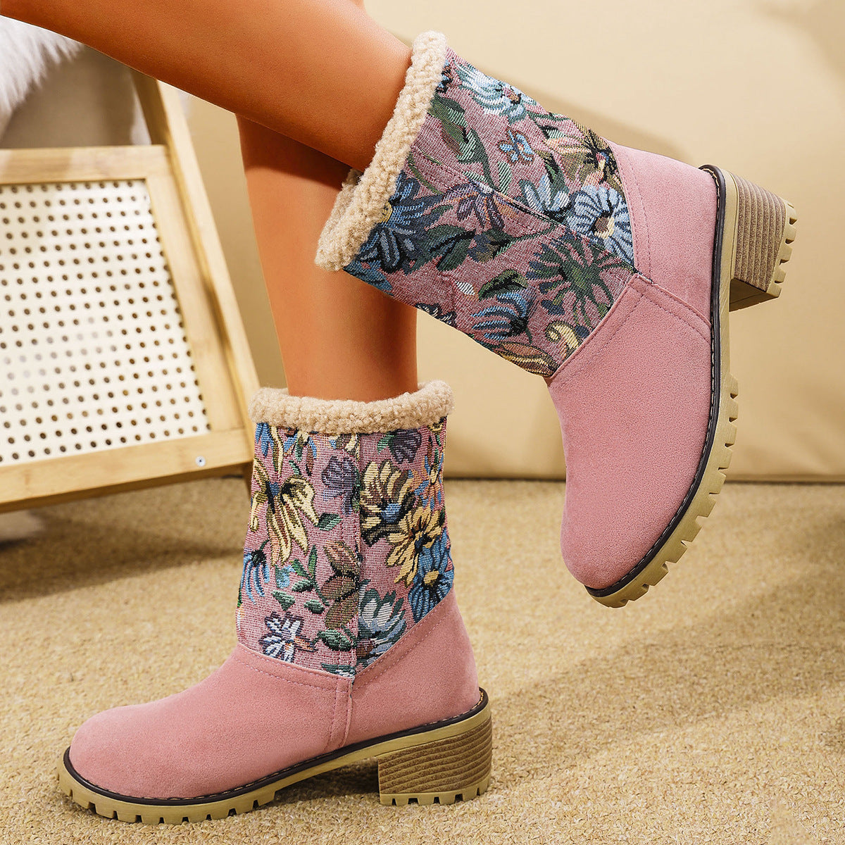 Bottes Hiver Femme Ethniques Brodées Mi- Mollet