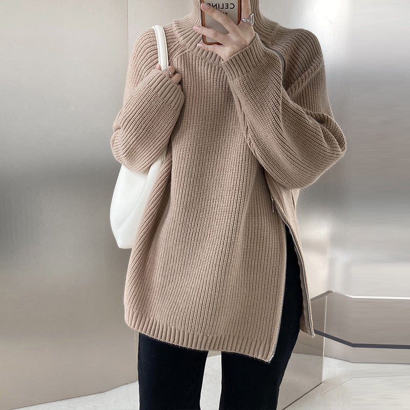 Pull Zippé Col Roulé Grande Taille - Tricot Ample