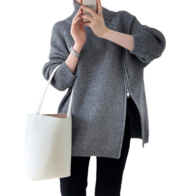 Pull Zippé Col Roulé Grande Taille - Tricot Ample