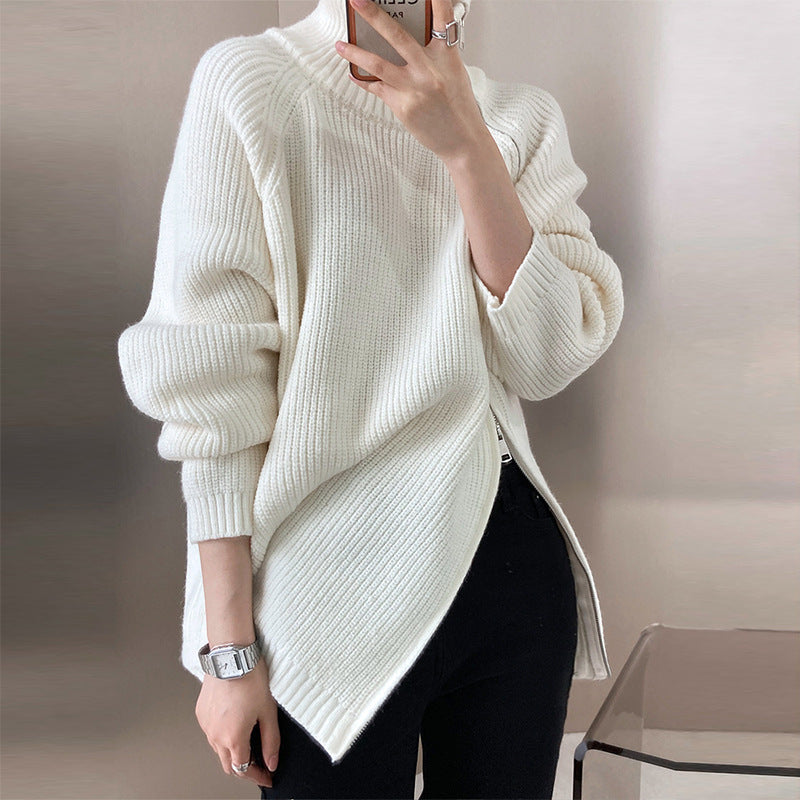 Pull Zippé Col Roulé Grande Taille - Tricot Ample