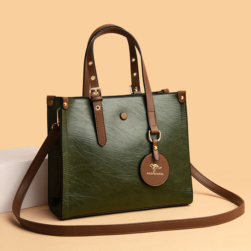 Sac de voyage élégant en cuir de vachette ciré à l'huile pour femme