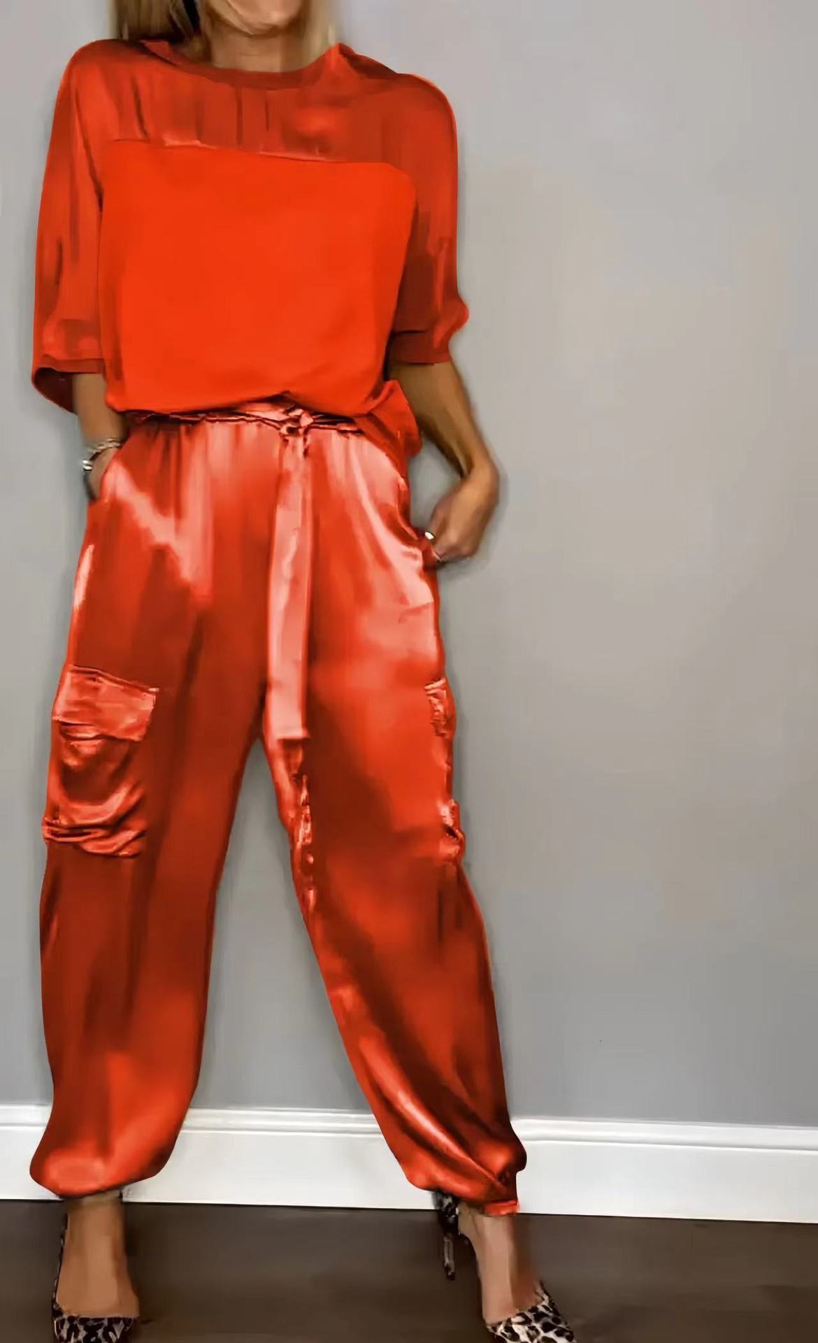 Ensemble Satin Lisse Femme - Pantalon Court Décontracté