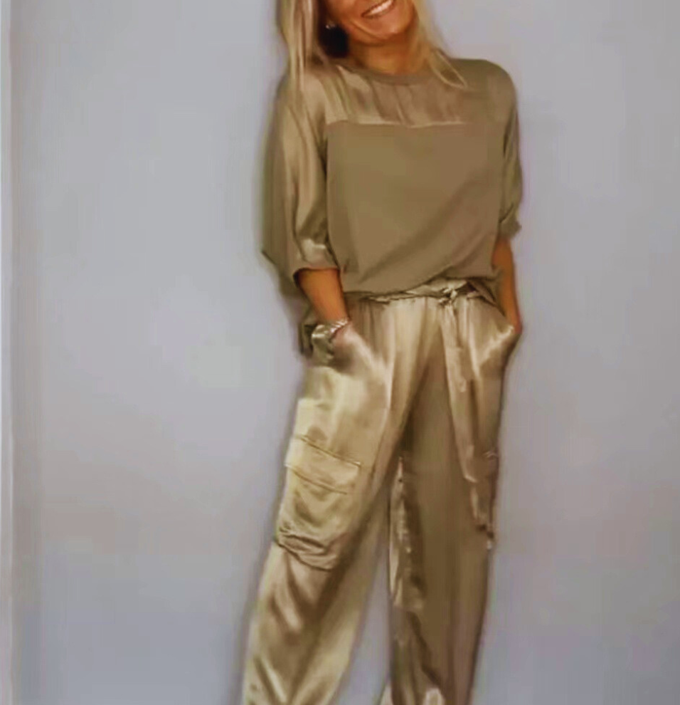 Ensemble Satin Lisse Femme - Pantalon Court Décontracté