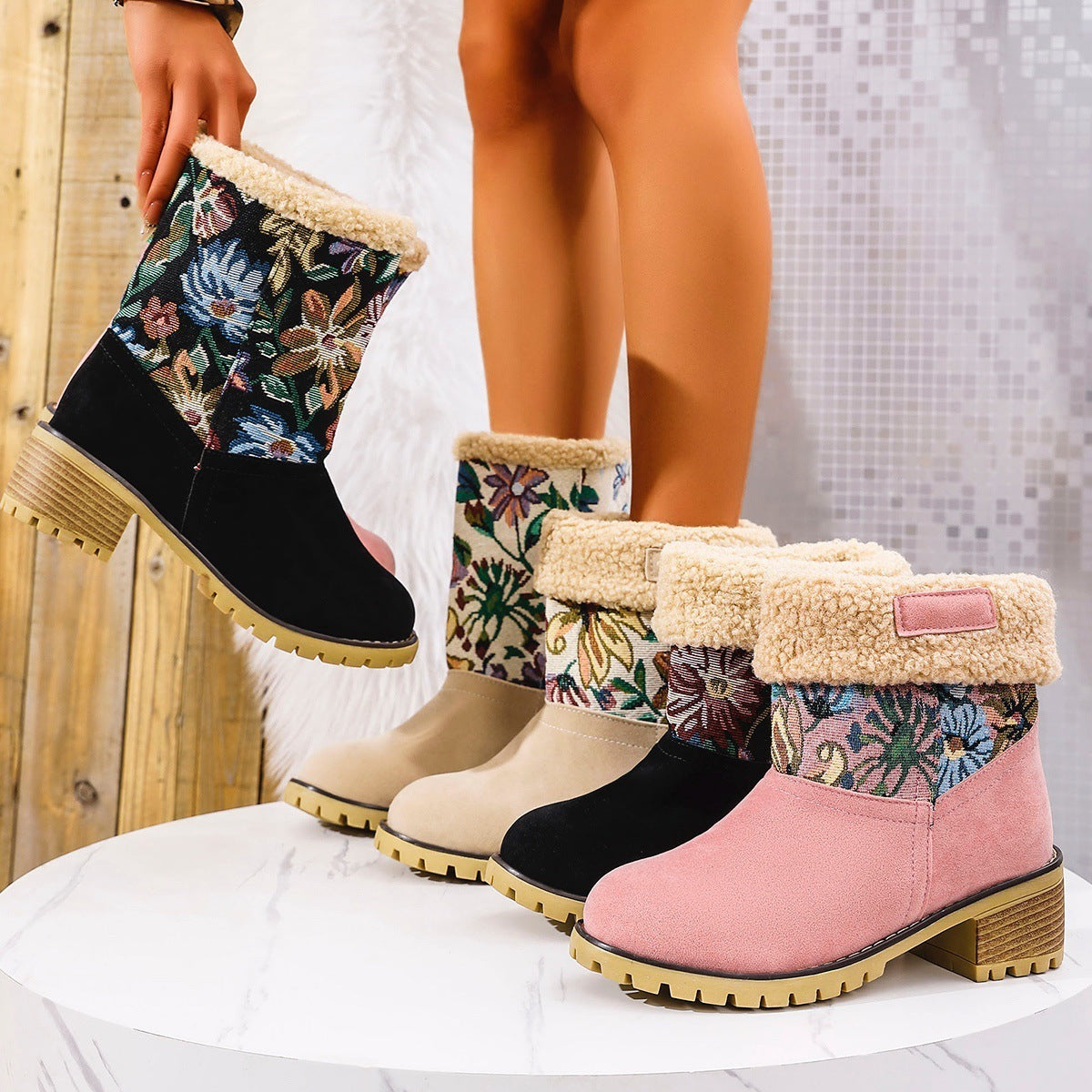 Bottes Hiver Femme Ethniques Brodées Mi- Mollet
