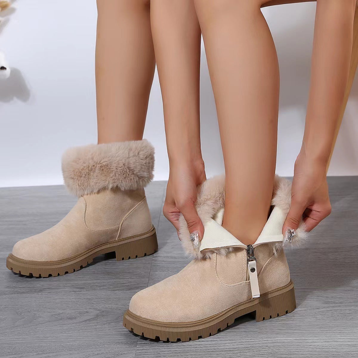 Bottes d'Hiver en Peluche à Zip Latéral