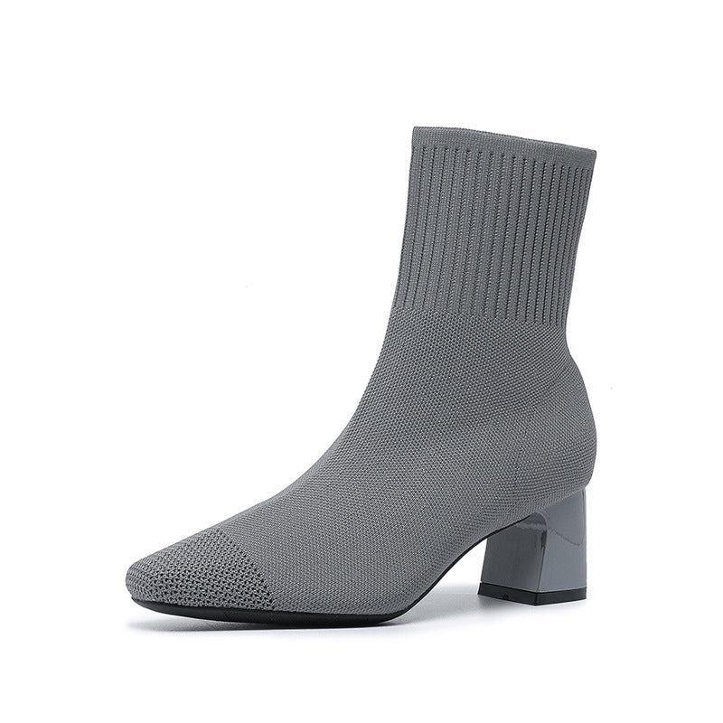 Bottes à talon épais élastiques en tricot