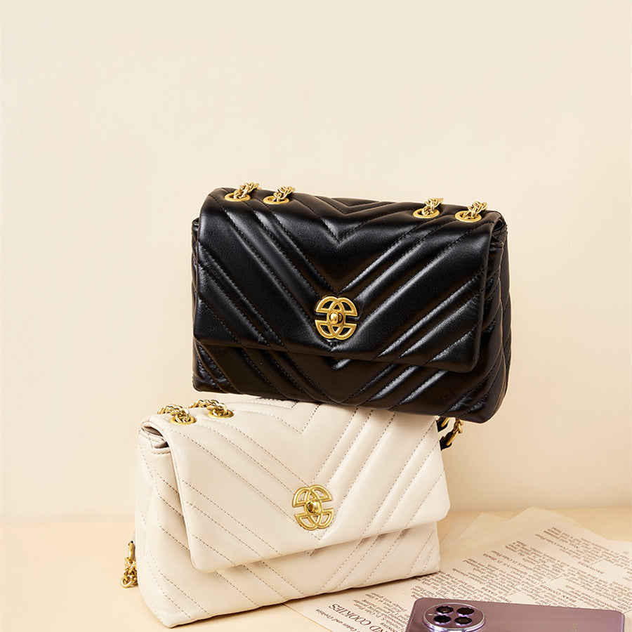 Sac Messager Carré en Cuir avec Chaîne