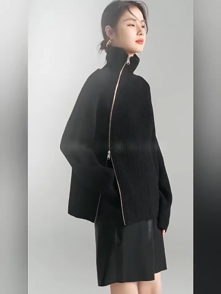 Pull Zippé Col Roulé Grande Taille - Tricot Ample