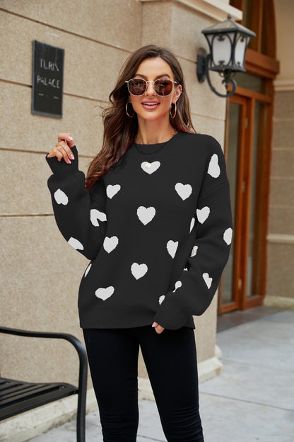 Pull Ample à Col Rond Motif Cœur - Saint-Valentin ,Grandes Tailles.