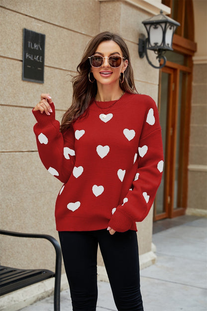 Pull Ample à Col Rond Motif Cœur - Saint-Valentin ,Grandes Tailles.