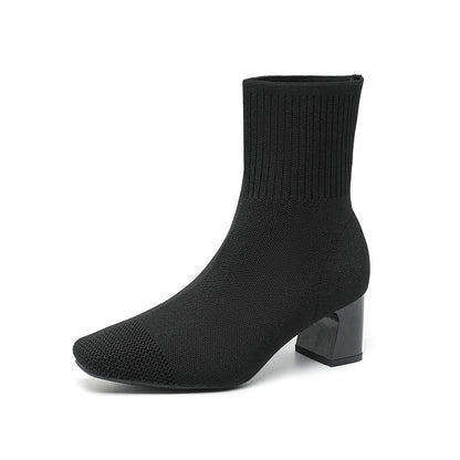 Bottes à talon épais élastiques en tricot