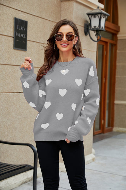 Pull Ample à Col Rond Motif Cœur - Saint-Valentin ,Grandes Tailles.