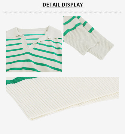 Pull Femme Rayé à Manches Longues - Décontracté en V Bloc Couleur