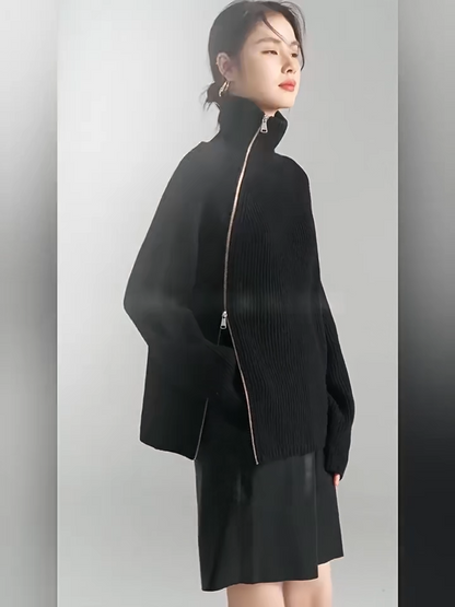 Pull Zippé Col Roulé Grande Taille - Tricot Ample